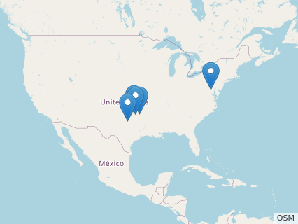 Locations where Acrocanthosaurus fossils were found.