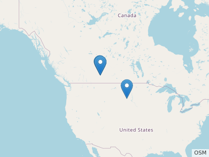 Locations where Caenagnathus fossils were found.