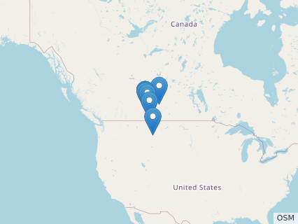 Locations where Chasmosaurus fossils were found.