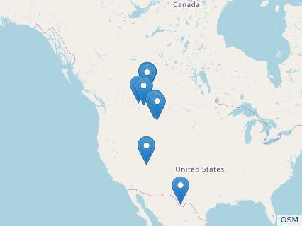 Locations where Gryposaurus fossils were found.