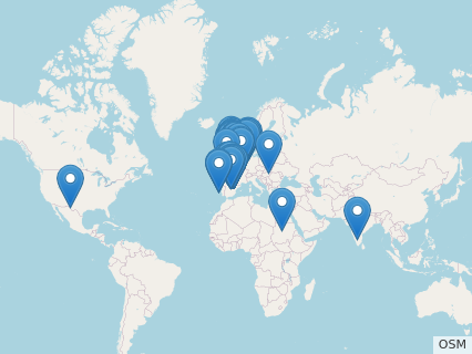 Locations where Iguanodon fossils were found.