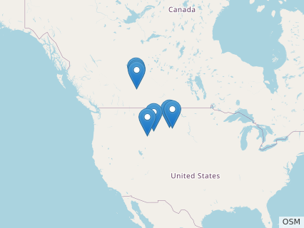 Locations where Leptoceratops fossils were found.