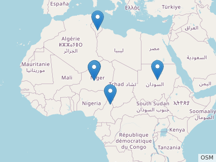 Locations where Ouranosaurus fossils were found.