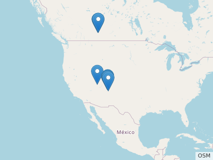 Locations where Parasaurolophus fossils were found.