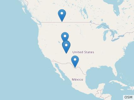 Locations where Pentaceratops fossils were found.