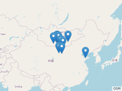 Locations where Pinacosaurus fossils were found.