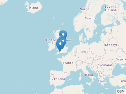 Locations where Rhomaleosaurus fossils were found.