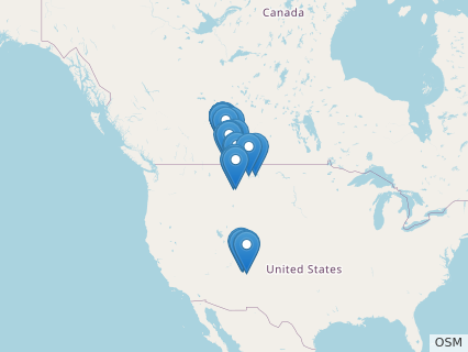 Locations where Stegoceras fossils were found.