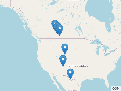 Locations where Struthiomimus fossils were found.