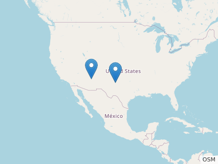 Locations where Tecovasaurus fossils were found.